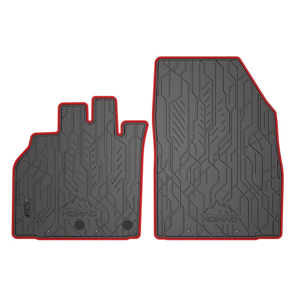 Car mats NOMAD front with red leather piping tailor-made for Renault Grand Scenic II 2009-2016